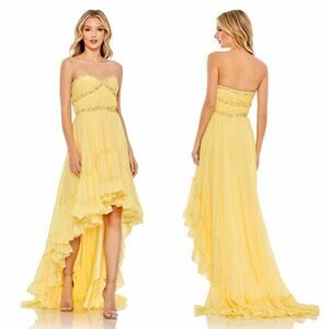 Mac Duggal 68096 High Low Strapless Chiffon Formal Dress Size 10 NWT $498 Prom